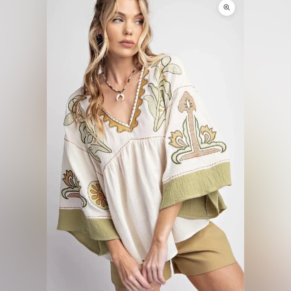 easel Tops - Easel Embroidered Blouse Top Womens Size S